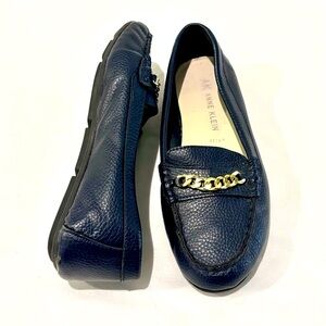 Anne Klein Navy Faux Pebble Leather Loafers Flats Size 8.5